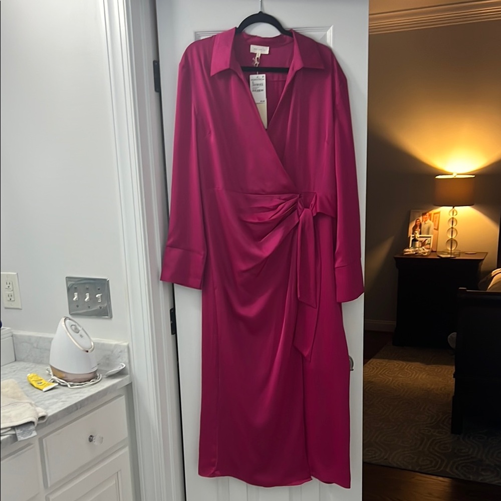 MELLODAY Women's Midi Dress in Silky Vibrant Fuchsia